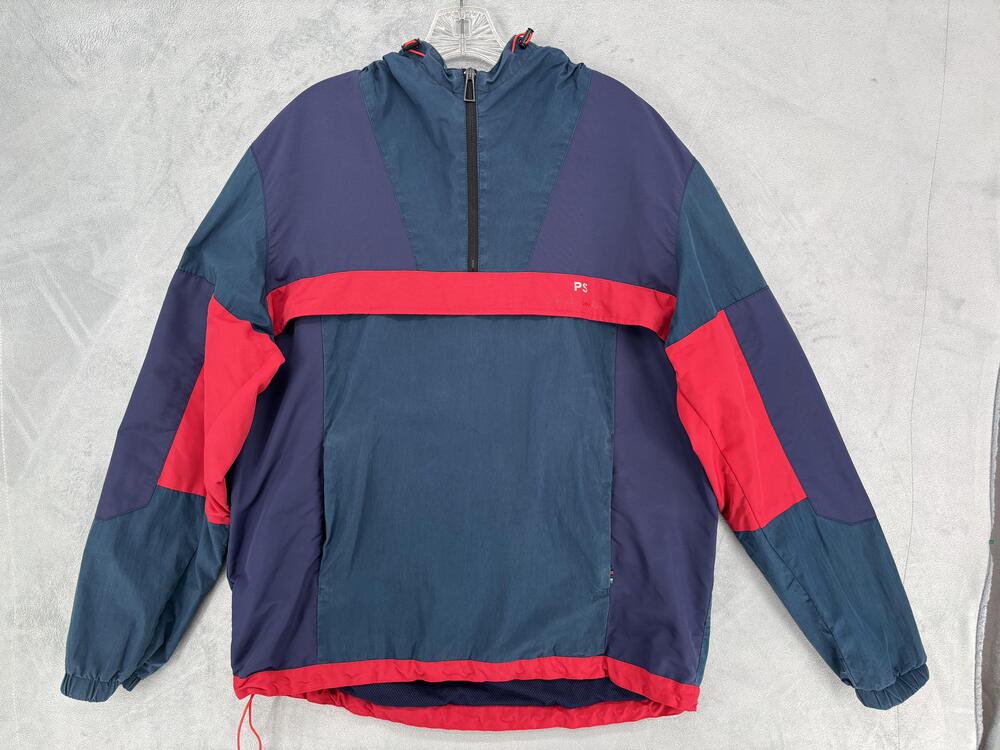 Paul Smith Jacket Mens Large Blue Hooded 1/4 Zip Colorblock Pullover Anorak